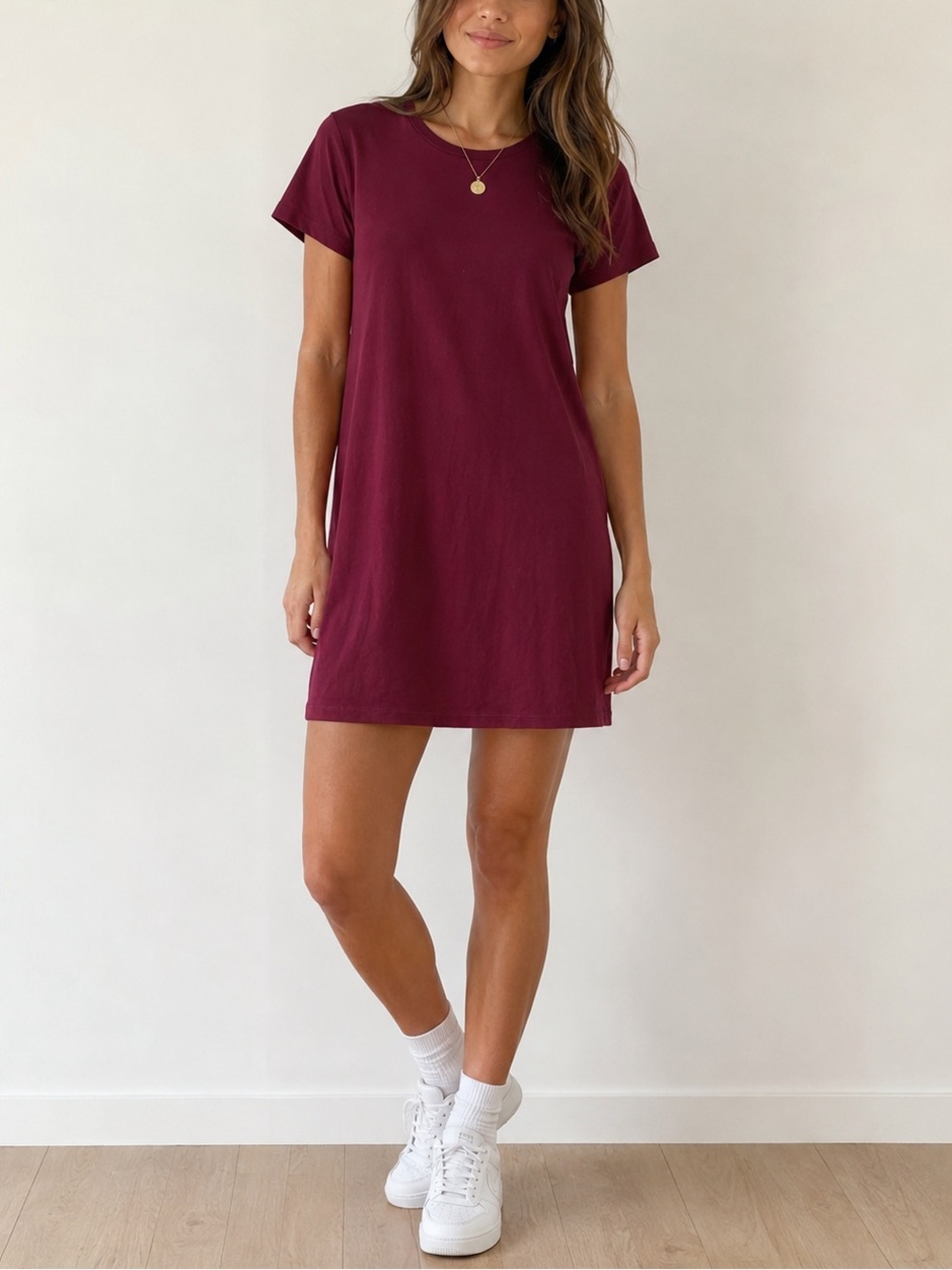 Forever 21 Burgundy T-Shirt Dress Mini Casual Basic Y2K Everyday Minimalist